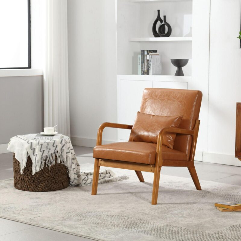 Damerin Modern Light Brown Faux leather Accent Chair