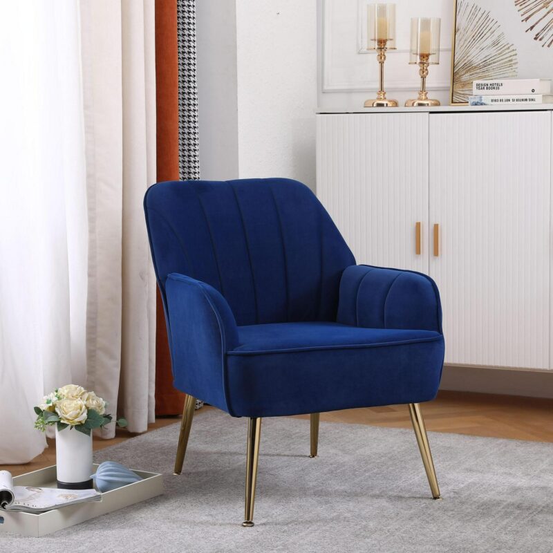 Damerin Modern Navy Velvet Accent Chair - Image 8