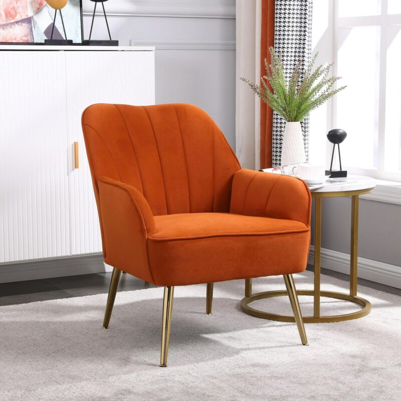 Damerin Modern Orange Velvet Accent Chair - Image 3