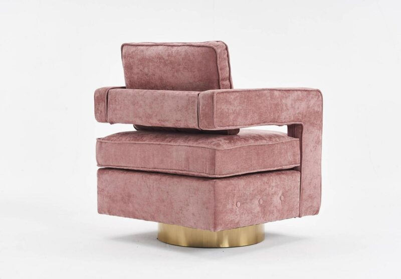 Damerin Modern Pink Linen Swivel Barrel Chair - Image 5