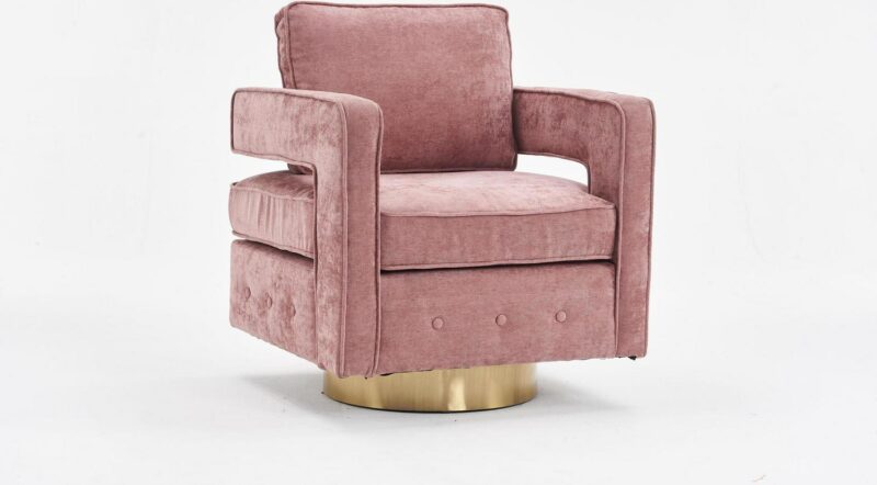 Damerin Modern Pink Linen Swivel Barrel Chair