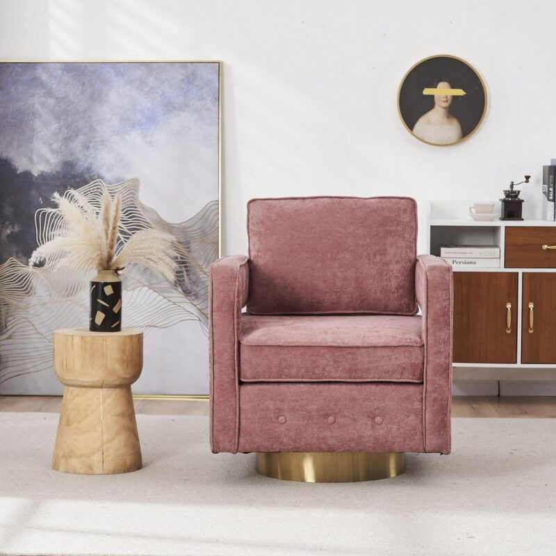 Damerin Modern Pink Linen Swivel Barrel Chair - Image 8