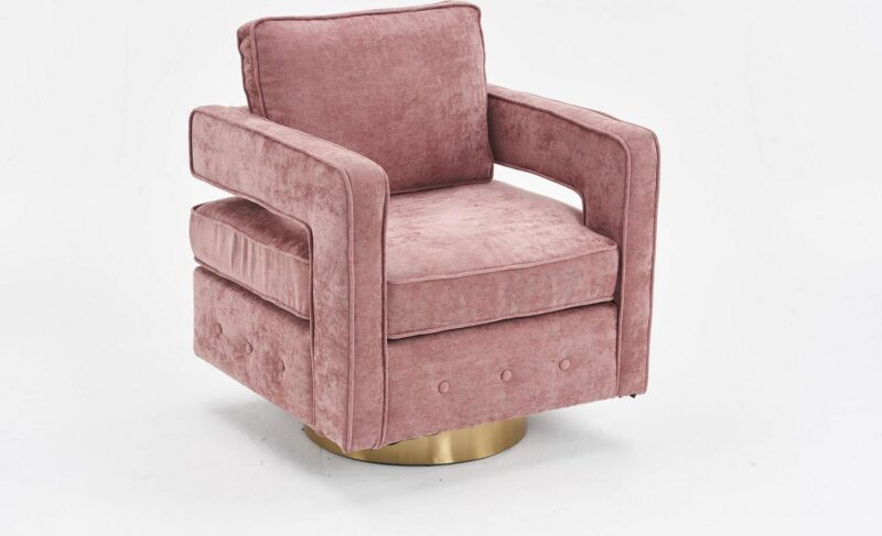 Damerin Modern Pink Linen Swivel Barrel Chair - Image 2