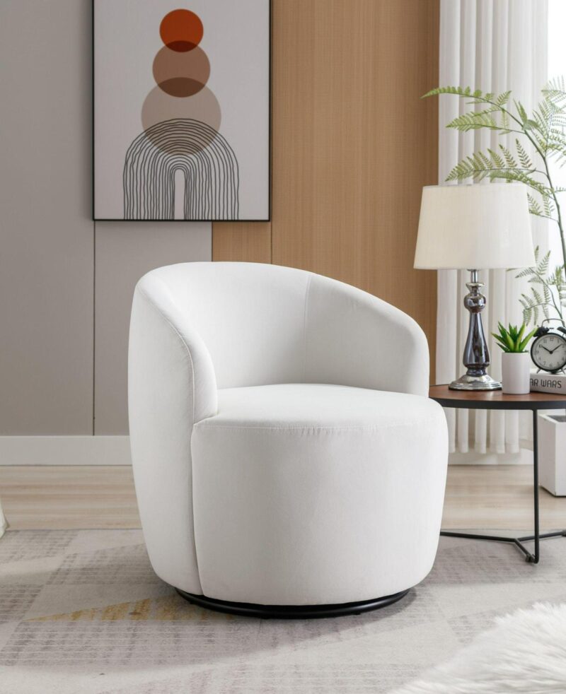 Damerin Modern White Velvet Swivel Barrel Chair - Image 7