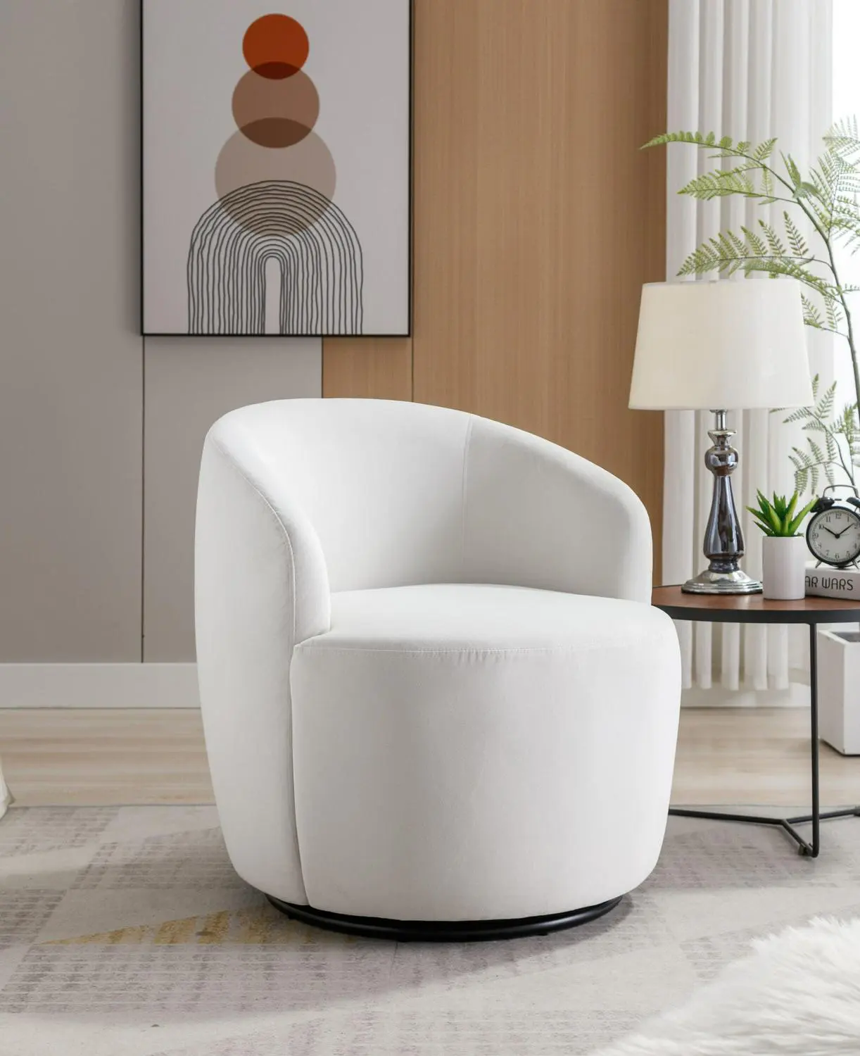 Damerin Modern White Velvet Swivel Barrel Chair 7 Damerin Modern White Velvet Swivel Barrel Chair - Image 7
