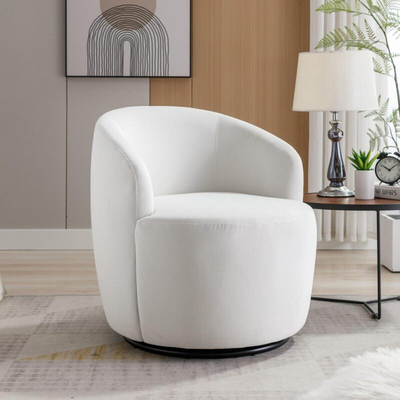 Damerin Modern White Velvet Swivel Barrel Chair - Image 8