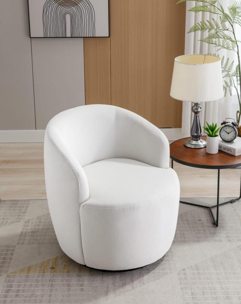 Damerin Modern White Velvet Swivel Barrel Chair - Image 5