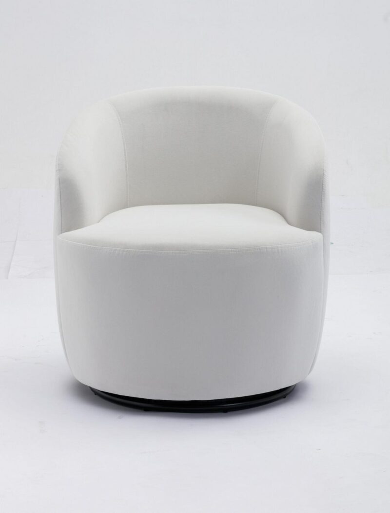 Damerin Modern White Velvet Swivel Barrel Chair - Image 3