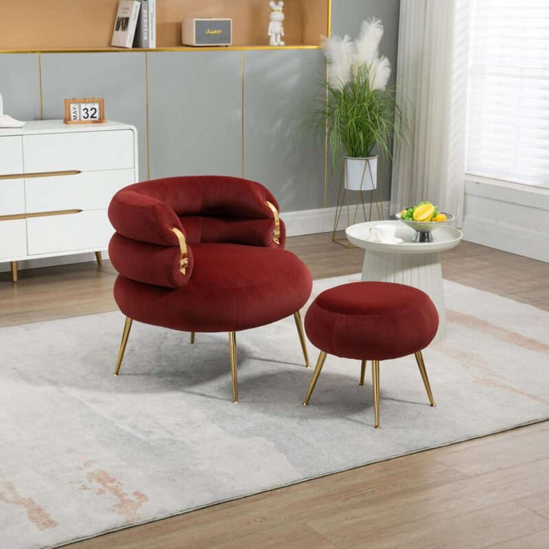 Damerin Modern Wine Red Velvet Accent Chair - Image 10