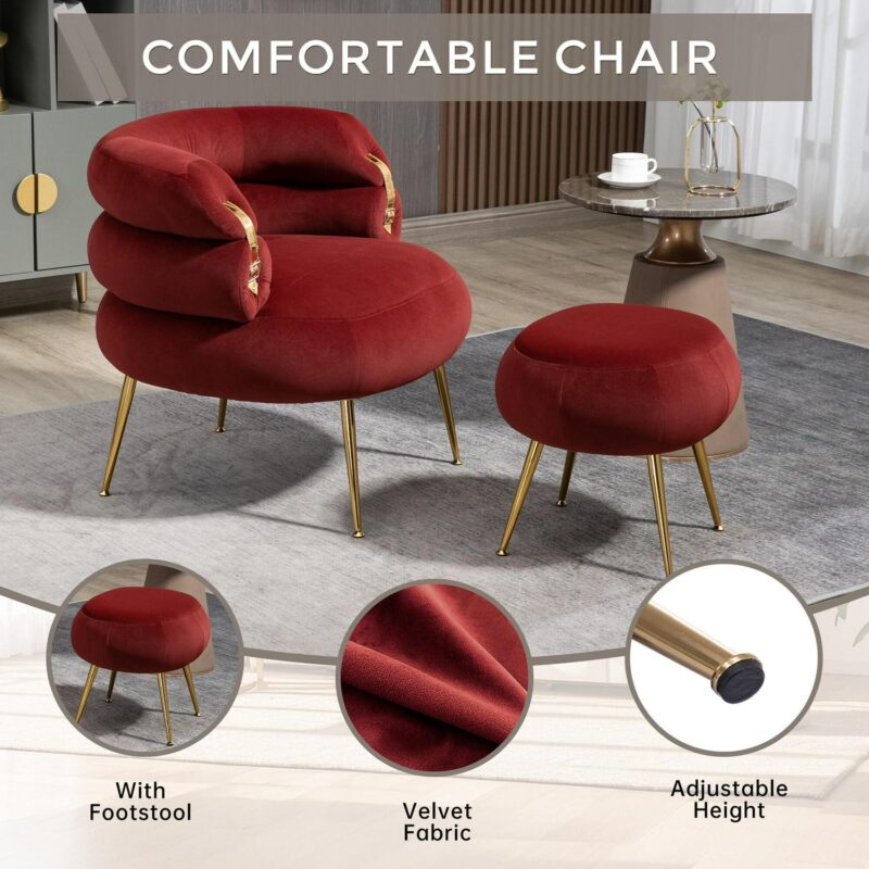 Damerin Modern Wine Red Velvet Accent Chair - Image 14