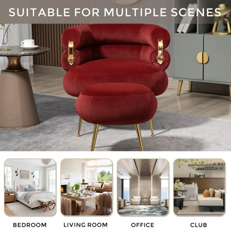 Damerin Modern Wine Red Velvet Accent Chair - Image 13