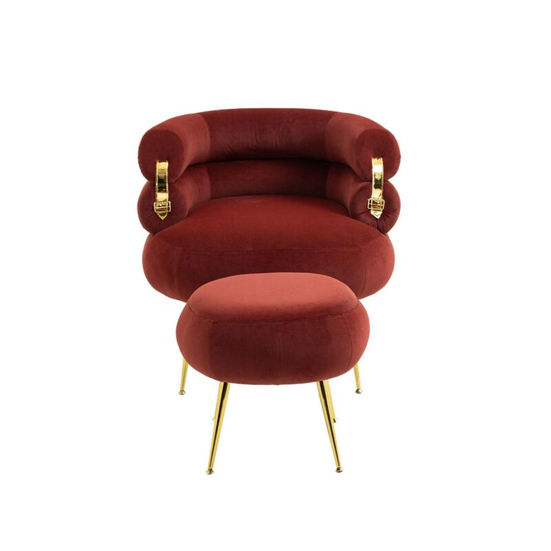 Damerin Modern Wine Red Velvet Accent Chair - Image 2