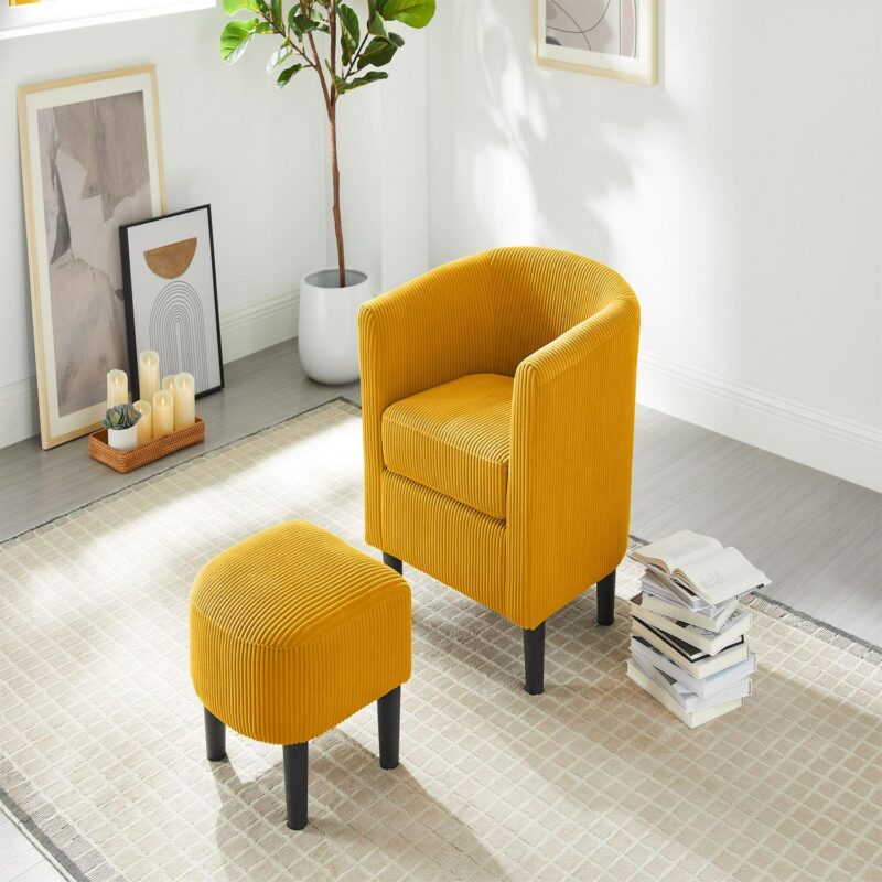 Damerin Modern Yellow Corduroy Accent Chair - Image 4