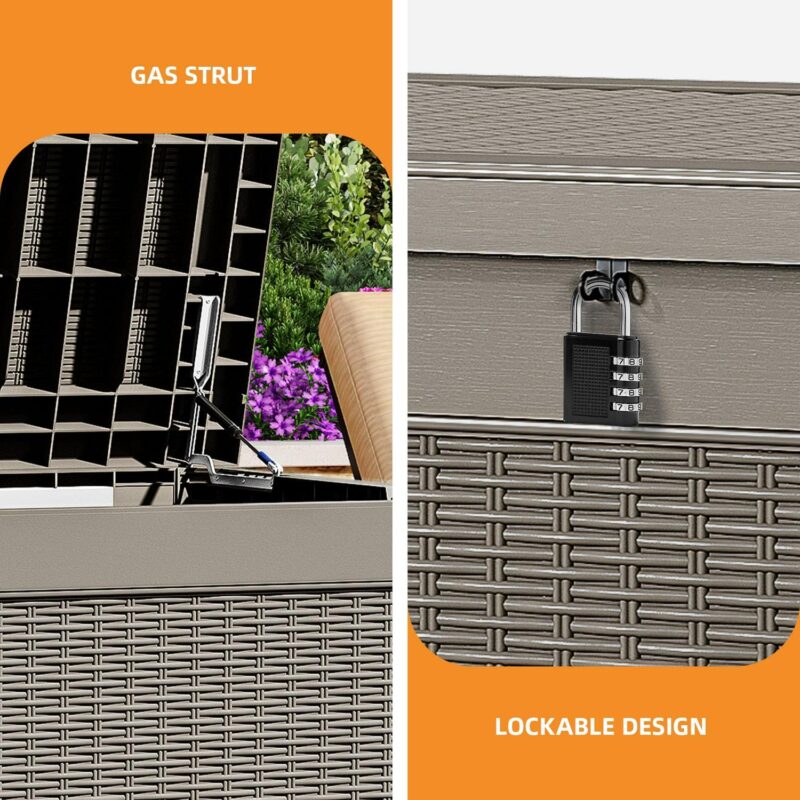 Dextrus 260 Gallon Large Outdoor Deck Box, Waterproof Resin Outdoor Storage Box,for Patio Garden,Lockable, Brown - Image 4