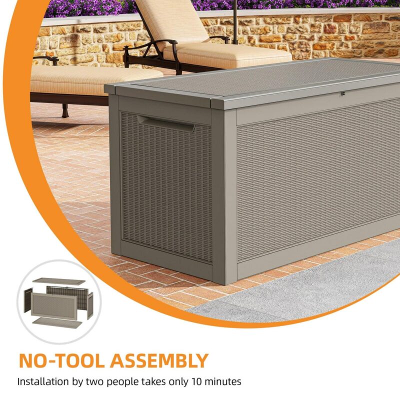 Dextrus 260 Gallon Large Outdoor Deck Box, Waterproof Resin Outdoor Storage Box,for Patio Garden,Lockable, Brown - Image 5