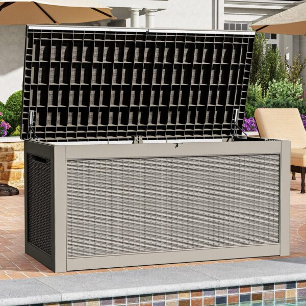 Dextrus 260 Gallon Large Outdoor Deck Box, Waterproof Resin Outdoor Storage Box,for Patio Garden,Lockable, Brown