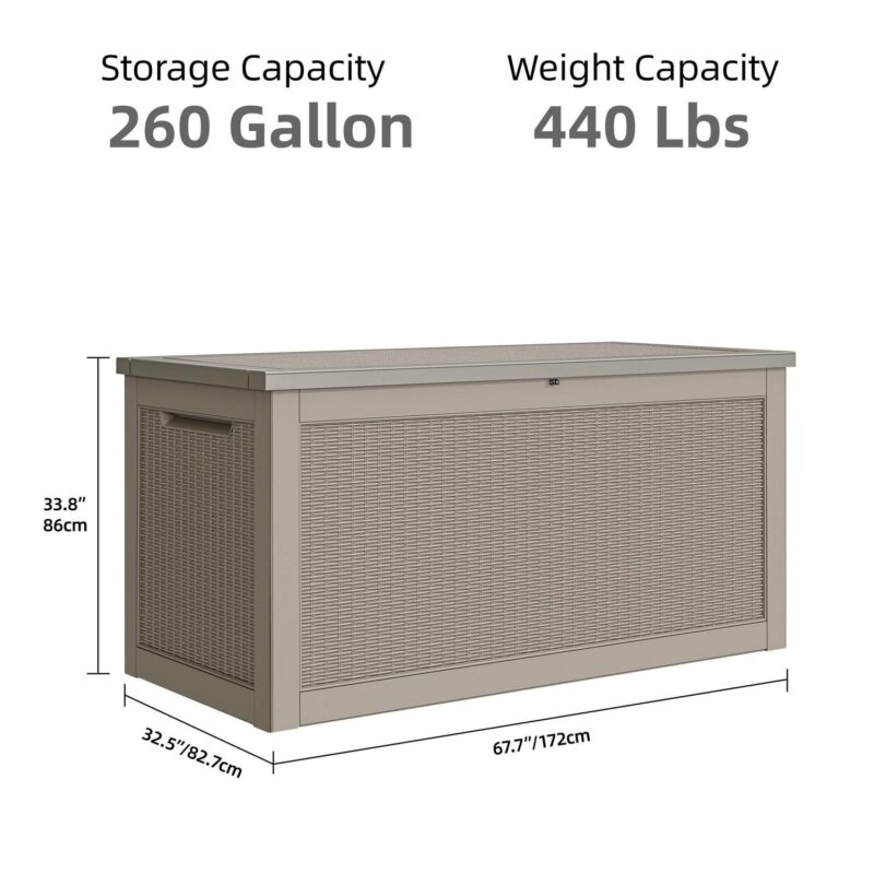 Dextrus 260 Gallon Large Outdoor Deck Box, Waterproof Resin Outdoor Storage Box,for Patio Garden,Lockable, Brown - Image 2