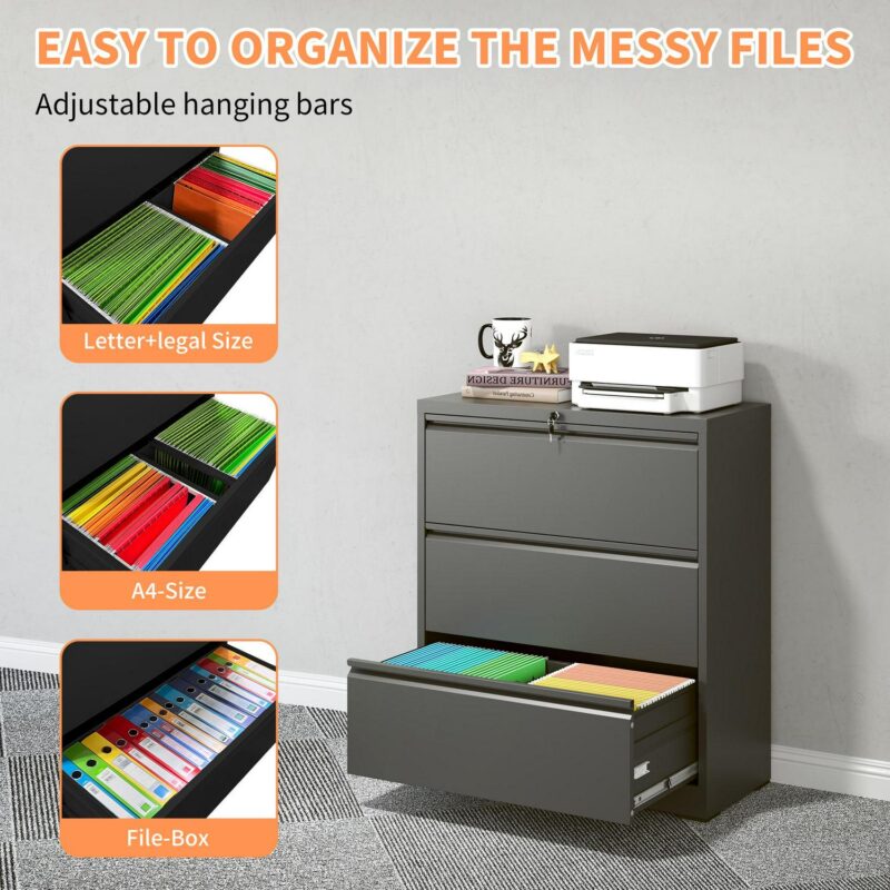 EXTRAUP Black 3 -Drawer 35.43-Inches File Cabinet - Image 4