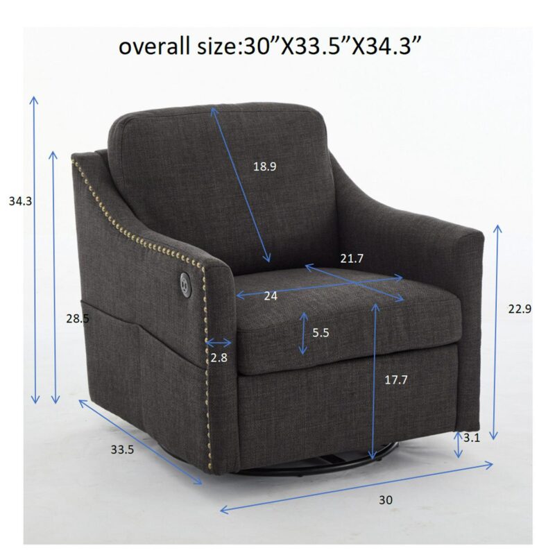 EXTRAUP Modern Dark Gray Swivel Accent Chair - Image 3