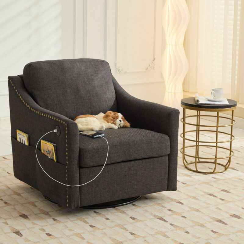 EXTRAUP Modern Dark Gray Swivel Accent Chair - Image 2