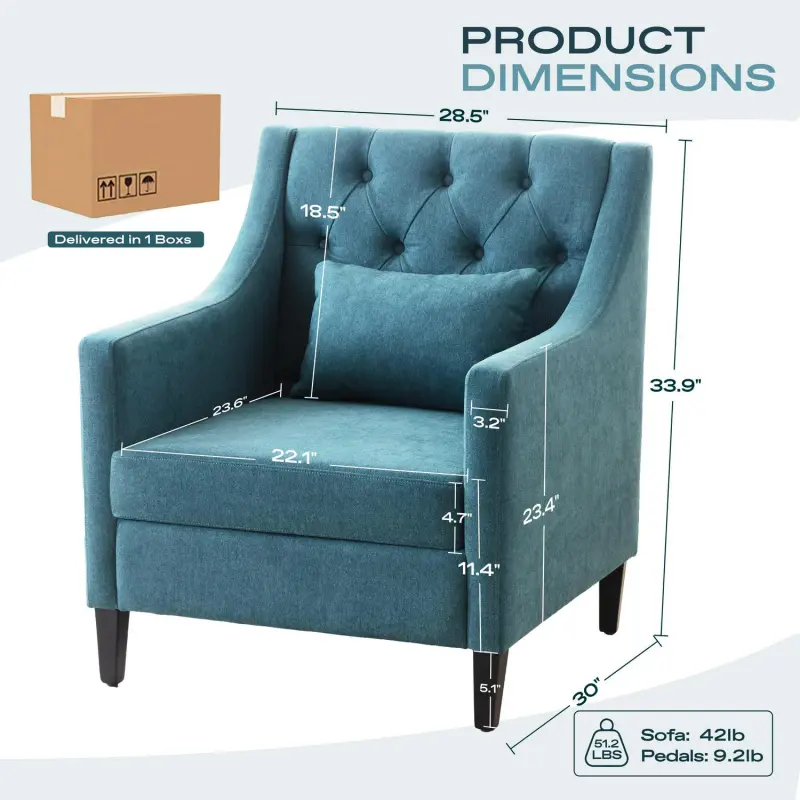 EXTRAUP Modern Teal Accent Chair - Image 3