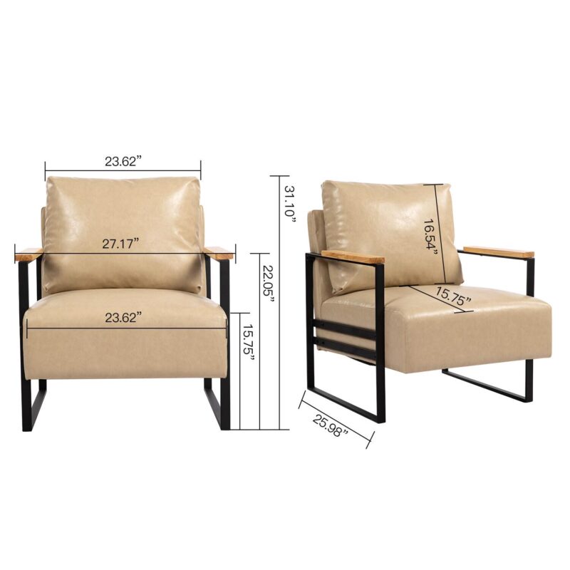 EXTRAUP Modern khaki Faux leather Accent Chair - Image 4