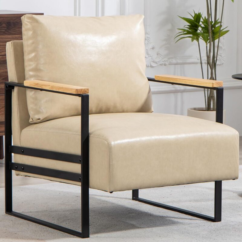 EXTRAUP Modern khaki Faux leather Accent Chair