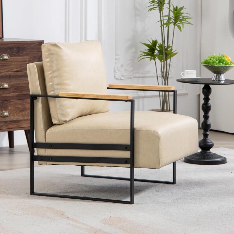 EXTRAUP Modern khaki Faux leather Accent Chair - Image 7