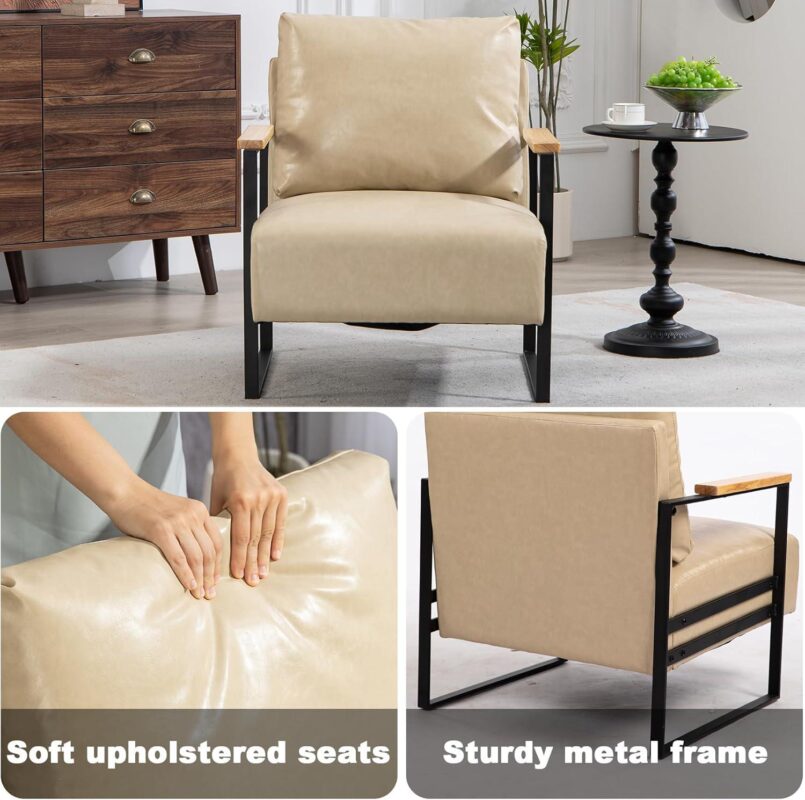 EXTRAUP Modern khaki Faux leather Accent Chair - Image 6