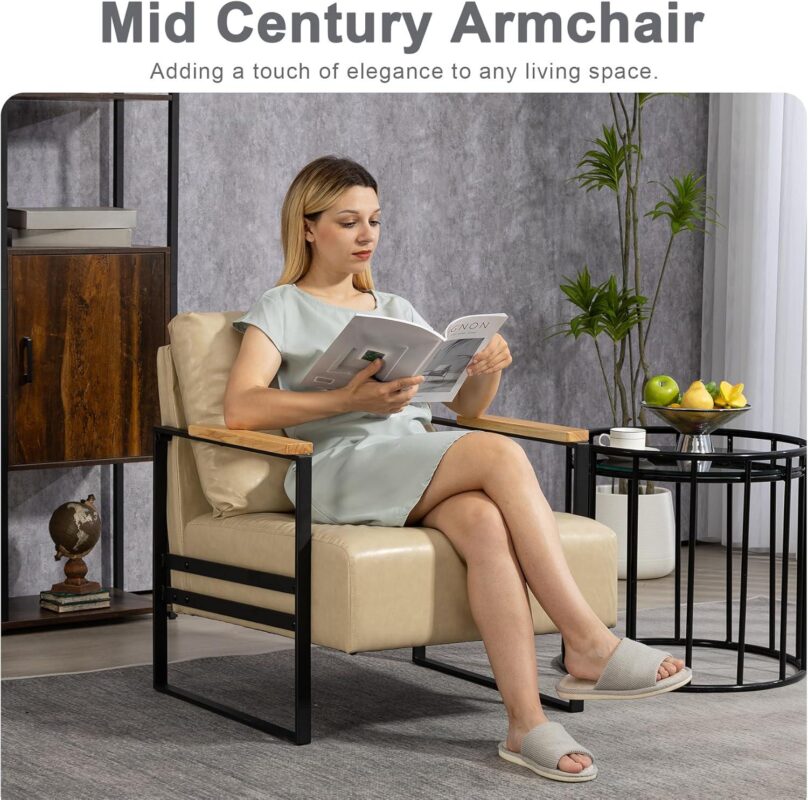 EXTRAUP Modern khaki Faux leather Accent Chair - Image 5