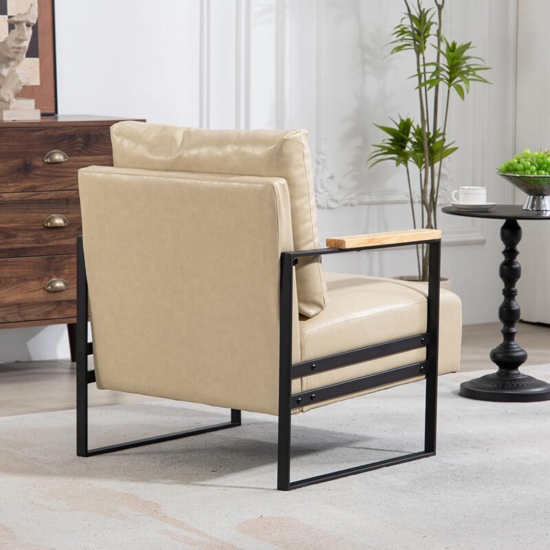 EXTRAUP Modern khaki Faux leather Accent Chair - Image 3