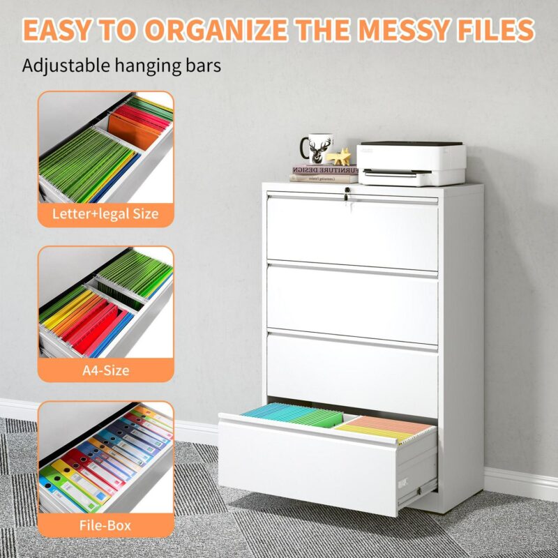 EXTRAUP White 4 -Drawer 35.43-Inches File Cabinet - Image 2