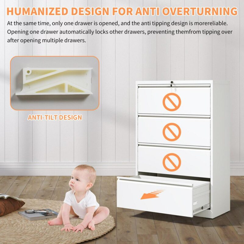 EXTRAUP White 4 -Drawer 35.43-Inches File Cabinet - Image 4