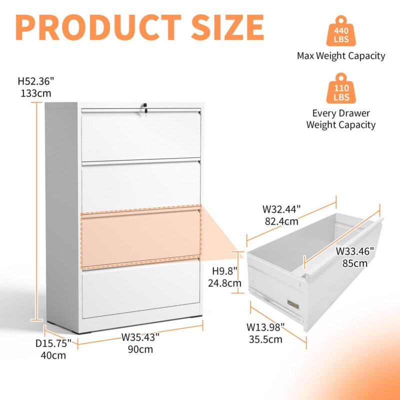 EXTRAUP White 4 -Drawer 35.43-Inches File Cabinet - Image 6