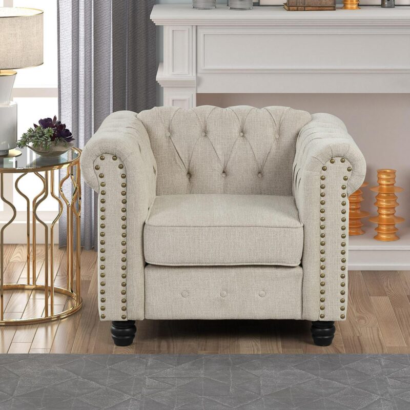 FARATI Modern BEIGE Linen Accent Chair