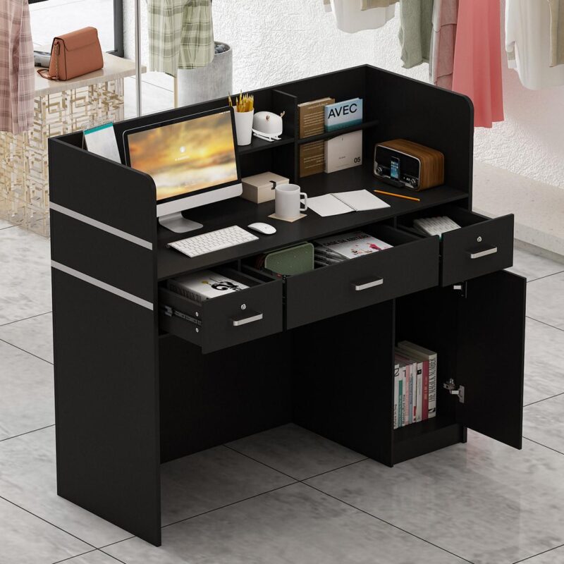 FUFU&GAGA 21.5-Inches Black Modern/Contemporary Reception desk Hutch Included