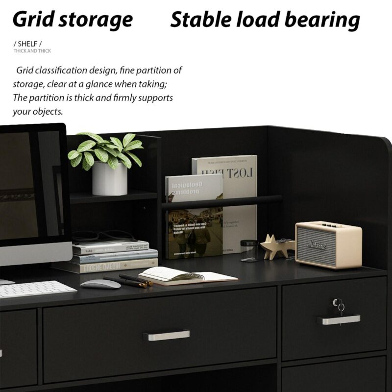 FUFU&GAGA 47.2-Inches Black Modern/Contemporary Reception desk Hutch Included - Image 10