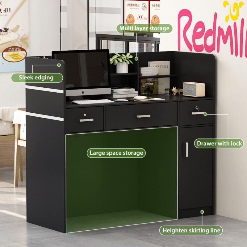 FUFU&GAGA 47.2-Inches Black Modern/Contemporary Reception desk Hutch Included - Image 12