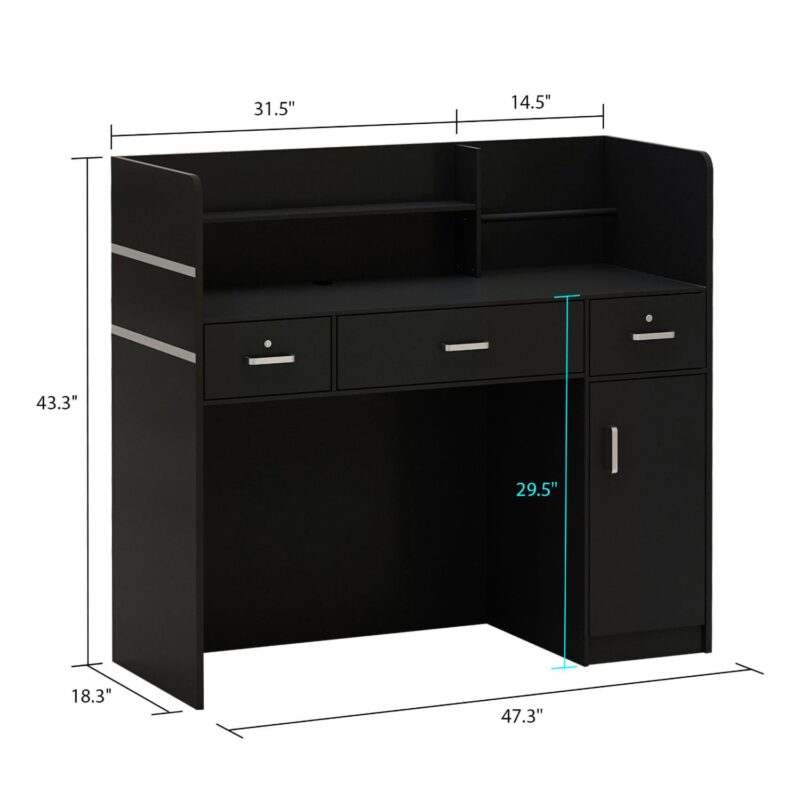 FUFU&GAGA 47.2-Inches Black Modern/Contemporary Reception desk Hutch Included - Image 13
