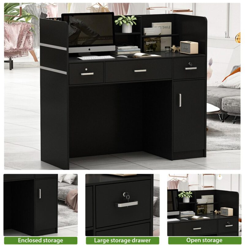 FUFU&GAGA 47.2-Inches Black Modern/Contemporary Reception desk Hutch Included - Image 14