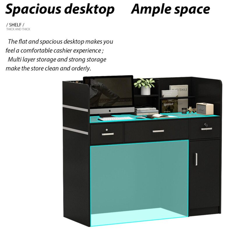 FUFU&GAGA 47.2-Inches Black Modern/Contemporary Reception desk Hutch Included - Image 5