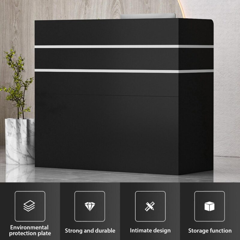 FUFU&GAGA 47.2-Inches Black Modern/Contemporary Reception desk Hutch Included - Image 4