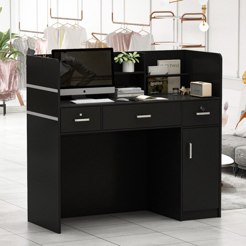 FUFU&GAGA 47.2-Inches Black Modern/Contemporary Reception desk Hutch Included - Image 2