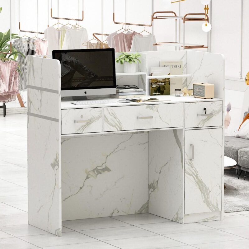 FUFU&GAGA 47.3-Inches Multiple colors/finishes Modern/Contemporary Reception desk Hutch Included - Image 2