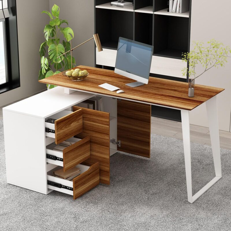FUFU&GAGA 54.3-Inches Multiple colors/finishes Modern/Contemporary Executive desk Hutch Included - Image 2