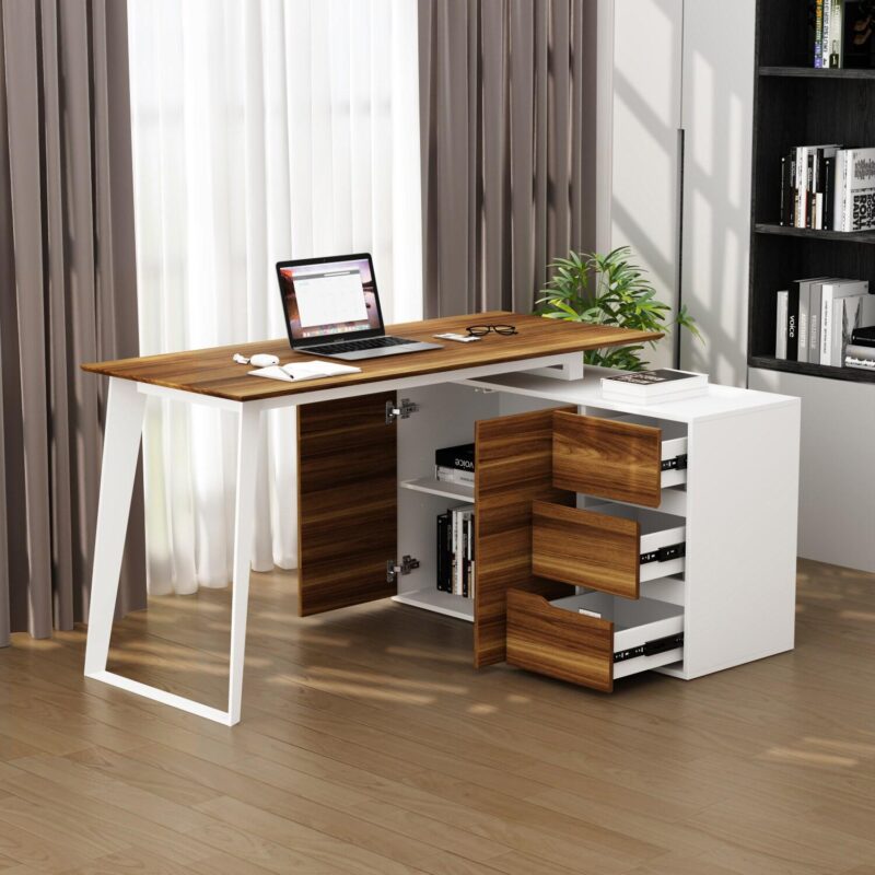 FUFU&GAGA 54.3-Inches Multiple colors/finishes Modern/Contemporary Executive desk Hutch Included - Image 4