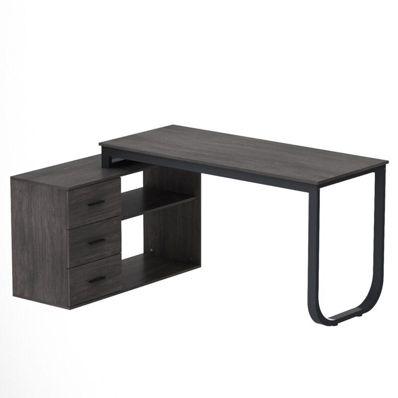 FUFU&GAGA 55.1-Inches Gray Modern/Contemporary L-shaped desk Hutch Included - Image 8