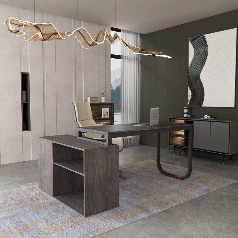 FUFU&GAGA 55.1-Inches Gray Modern/Contemporary L-shaped desk Hutch Included - Image 7