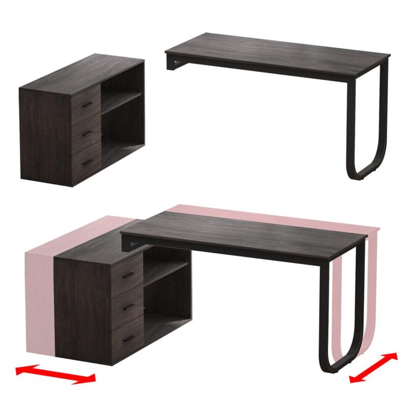 FUFU&GAGA 55.1-Inches Gray Modern/Contemporary L-shaped desk Hutch Included - Image 2