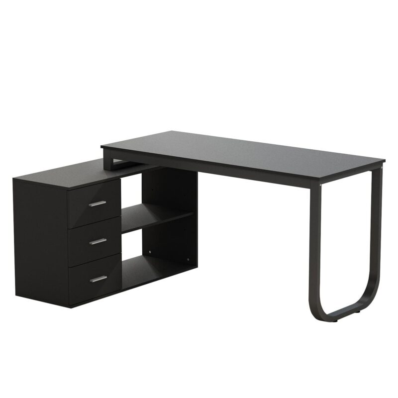 FUFU&GAGA 55.1-Inches Black Modern/Contemporary Executive desk Hutch Included - Image 2
